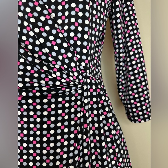 ELLEN TRACEY FAUX WRAPPED DRESS Stretchy Long Sleeve black pink white gray small - Picture 3 of 11